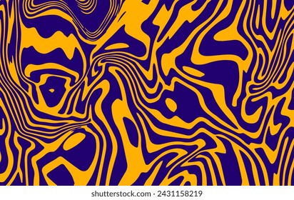 Fondo psicodélico amarillo y azul trippy abstracto con líneas que se derriten y distorsionan. Un patrón creativo.