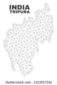 Abstract Tripura State map isolated on a white background. Triangular mesh model in black color of Tripura State map. Polygonal geographic scheme designed for political illustrations.