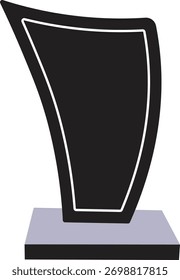 Abstrakter Trophäenpreis, Vektordesign, elegante schwarz gekrümmte Siegertasse für Anerkennung, Feier und Leistung