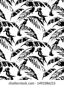 abstract tropic bird palm tree texture grunge vector seamless