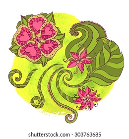 Abstract tropic flower on watercolor background