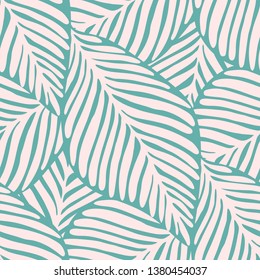 Abstract tropic leaf seamless pattern. Exotic plant. Tropical pattern, palm leaves seamless vector floral background.