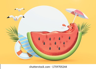 Abstract tropical background with blank sticker for texts, summer concept, 3d illustration