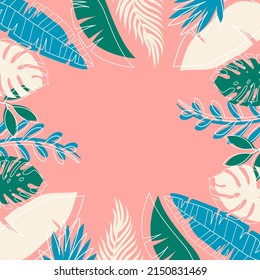 Resumen del fondo tropical. Para el diseño de tarjetas, carteles, postales y banners. Elementos dibujados a mano.