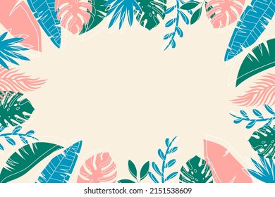 Resumen del fondo tropical. Para el diseño de tarjetas, carteles, postales y banners. Elementos dibujados a mano.