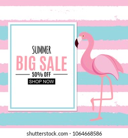 Abstract Tropical Background with Flamingo and Frame. Vector Illustration EPS10