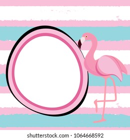 Abstract Tropical Background with Flamingo and Frame. Vector Illustration EPS10