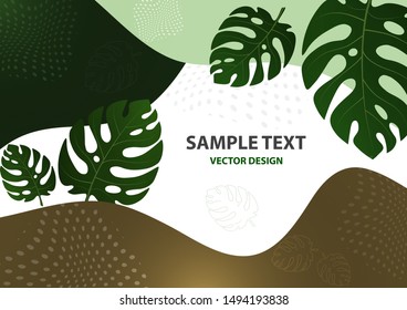 Abstract tropical background with monstera leaves. Composition with exotic plants on a bright background. Template for your design. Vector illustration.