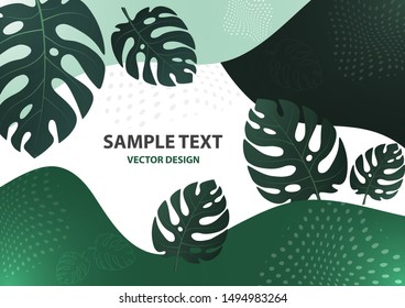Abstract tropical background with monstera leaves. Composition with exotic plants on a bright background. Template for your design. Vector illustration.