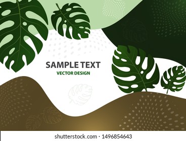 Abstract tropical background with monstera leaves. Composition with exotic plants on a bright background. Template for your design. Vector illustration.