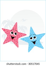 abstract tropical background with pair of little starfish