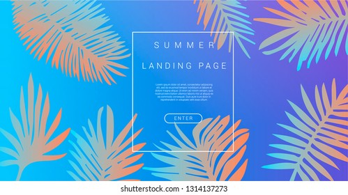 Abstract tropical background with palm leaves. Synthwave/ retrowave aesthetics.