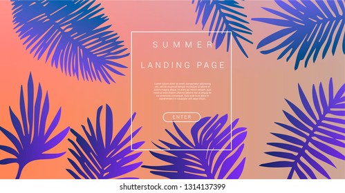 Abstract tropical background with palm leaves. Synthwave/ retrowave aesthetics.