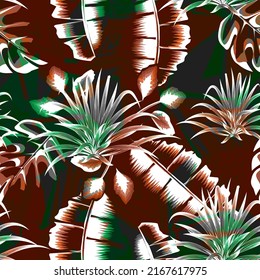 abstract tropical banana leaves background seamless pattern on dark. vector design decorative. fashionable print texture. Colorful stylish. nature background. Exotic tropics. Summer design