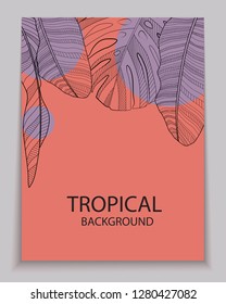 Abstract tropical banana and monstera palm leaves tropical background. Vector Illustration EPS10