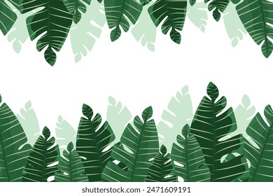 Abstract tropical botanical background. Juicy green banana leaves in tropical flat style. For textiles, decor in exotic style.