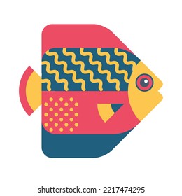 Abstract tropical fish with geometric pattern. Icon, symbol, logo, emblem, design element, print