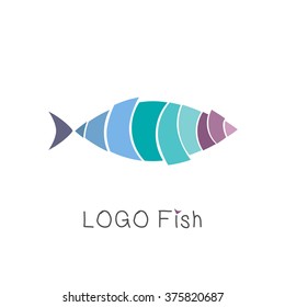 Abstract tropical fish, logo design template, emblem, label, badge, icon isolated. Colorful logotype. For restaurants and cafe with seafood. Sign fishing, diving, fish shop and swimmingpool concept.
