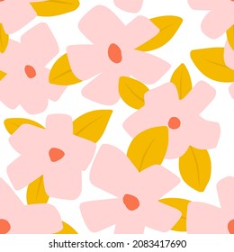 Resumen de patrones florales tropicales,   fondo elegante con flores y hojas sencillas y modernas. Patrón veloz. Flores dibujadas a mano.
