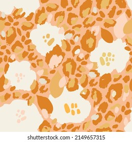 Abstract tropical floral seamless pattern with grunge daisy flowers, animal skin print. Creative background. Hand drawn vector art illustration for surface design, fabric, gift wrapping, wallpaper