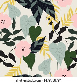 Abstract tropical floral surface pattern seamless background vector illustration for design