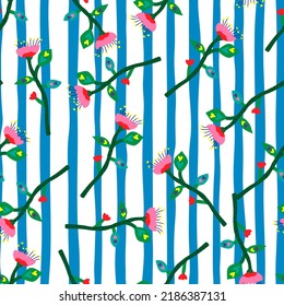 Abstrakte tropische Blume nahtloses Muster. Tapete mit botanischem Blumenmuster. Zeitgenössische Pflanzen endlose Ornamente. Einfaches Design für Gewebe, Stoffdruck, Verpackungspapier, Deckel