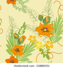 Abstract tropical flowers seamless pattern background