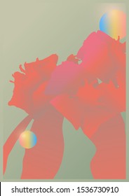 Abstract tropical flowers shape and circle gradient decoration, vintage tropical - space vibe, pastel warm color background template
