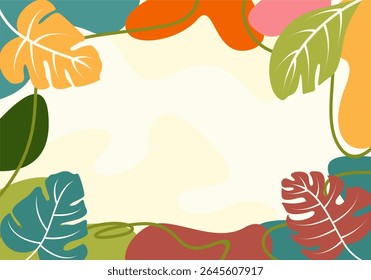 Abstract Tropical Foliage Composition with Organic Shapes
