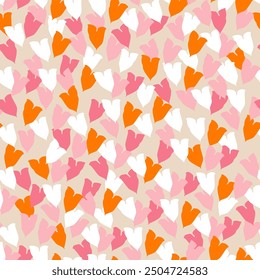 Abstract tropical foliage seamless pattern in pastel colors. Colorful tropics leaves in silhouette on beige background. Vector tropics illustration for swimwear design, wallpaper, textile