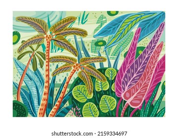 Abstract Tropical forest Hand drawn vector art Wallpaper design