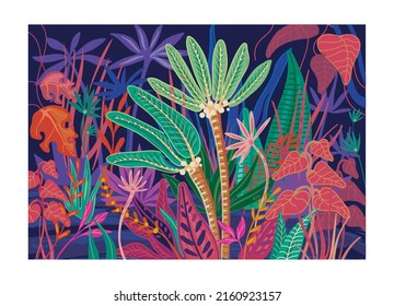 Abstract Tropical forest Hand drawn vector art Wallpaper design