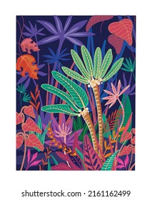 Resumen Bosque tropical Mano dibujado arte vectorial Diseño de fondo de escritorio