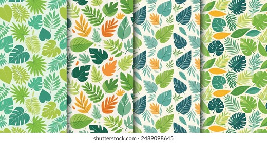 Abstract Tropical forest leaves seamless pattern