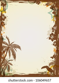 Abstract tropical frame with palms and bird