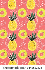 abstract tropical fruit. Pineapple pattern. Summer print. Jungle exotic background. Hand made drawing. Vector illustration