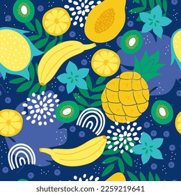 Abstract tropical fruits annd leafs repeating pattern