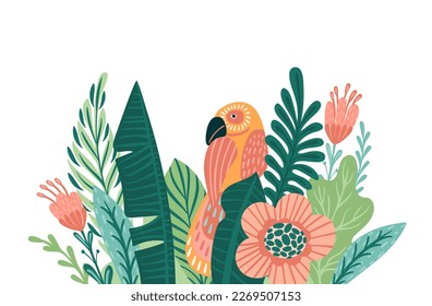 Abstract tropical illustration. Isolated border for posters, covers, cards, interior decor and other users.