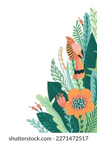 Abstract tropical illustration. Isolated border for shop window, posters, covers, cards, interior decor and other use.