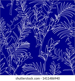 Abstract Tropical Illustration of Leaves outline