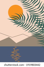 Abstract tropical landscape. Design for print, cover, wallpaper, minimalist wall art.