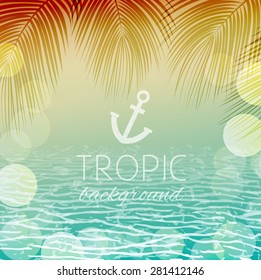 abstract tropical landscape sunrise or sunset coast of the sea with a palm tree and bokeh