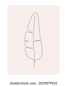 Abstract tropical leaf drawn by one line. Outline drawing. The art of minimalism. Suitable for home decor, posters, wall art, prints, stickers, mobile phone cases. Vector illustration.