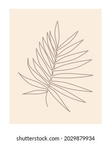 Abstract tropical leaf drawn by one line. Outline drawing. The art of minimalism. Suitable for home decor, posters, wall art, prints, stickers, mobile phone cases. Vector illustration.