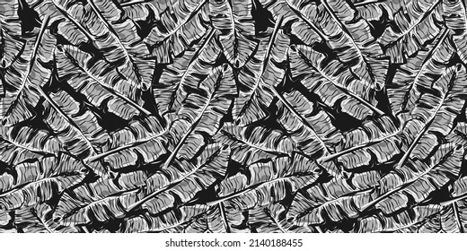 Abstract tropical leaf seamless pattern. Camouflage background of exotic leaves. Repeated design texture for printing, fabric, wrapping paper, fashion, interior, wallpaper, tissue.Vector illustration.
