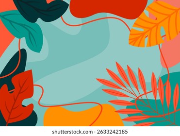 Abstract tropical leaves composition with organic shapes