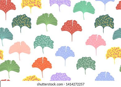 Abstract tropical leaves of ginkgo on a white background. Seamless vector pattern