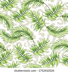 Abstract tropical leaves and leopard skin seamless pattern texture repeat