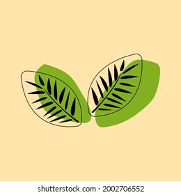 Abstract tropical leaves on the beige background. Contemporary botanical illustration. Minimalistic tropical leaves with green elements. Vector artwork nature theme.