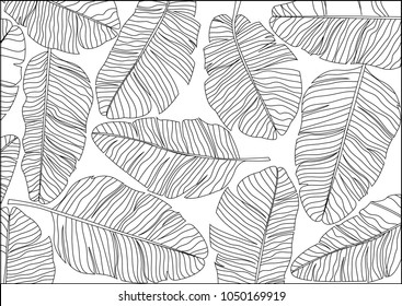 Abstract tropical leaves pattern design. - Textile, Banana Leaf, Pattern, Palm Leaf, Plant,  Tropical Climate